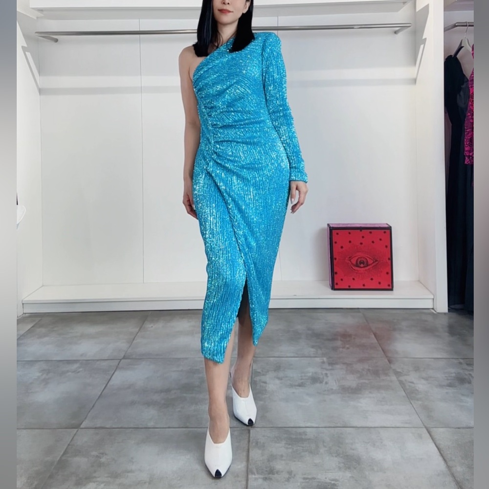 US 12 LAVISH ALICE Cobalt Sequin-embellished Dress NWT